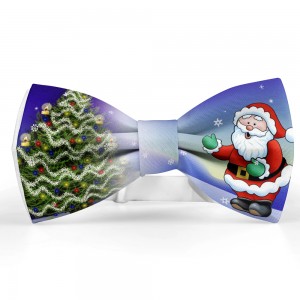 Papion barbati Craciun albastru Mos Craciun si brad impodobit 